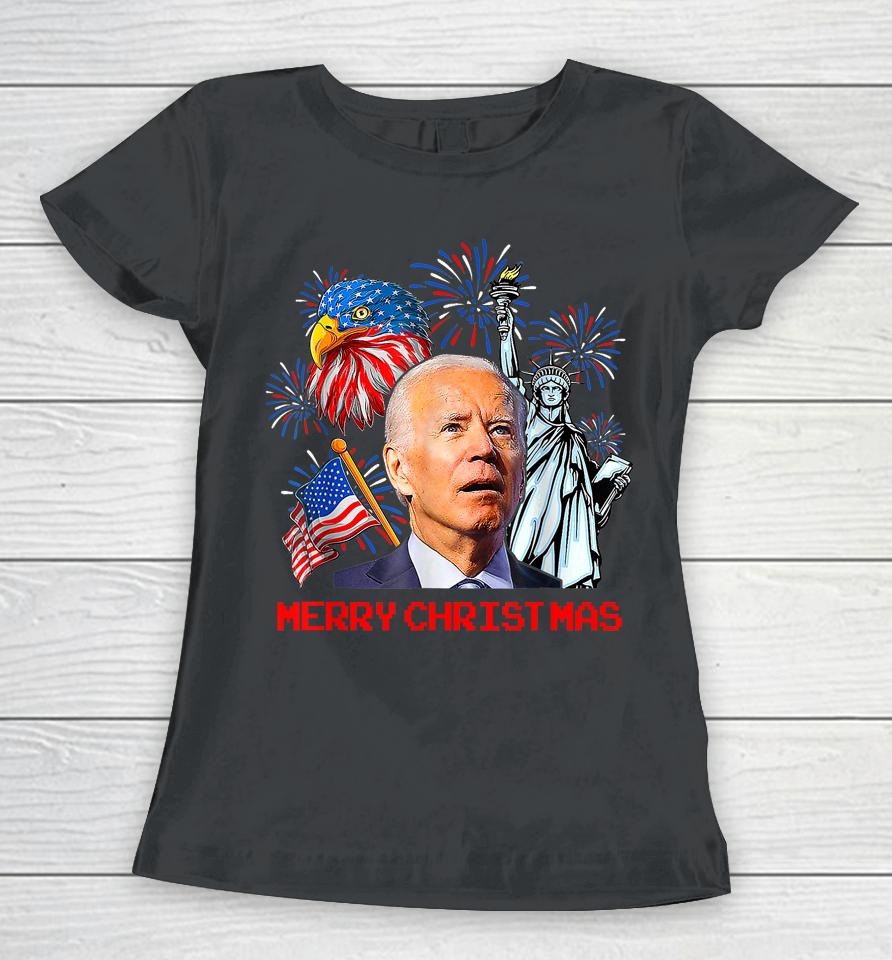 Joe Biden Confused Patriotic Merry Christmas For 4Th Of July Women T-Shirt