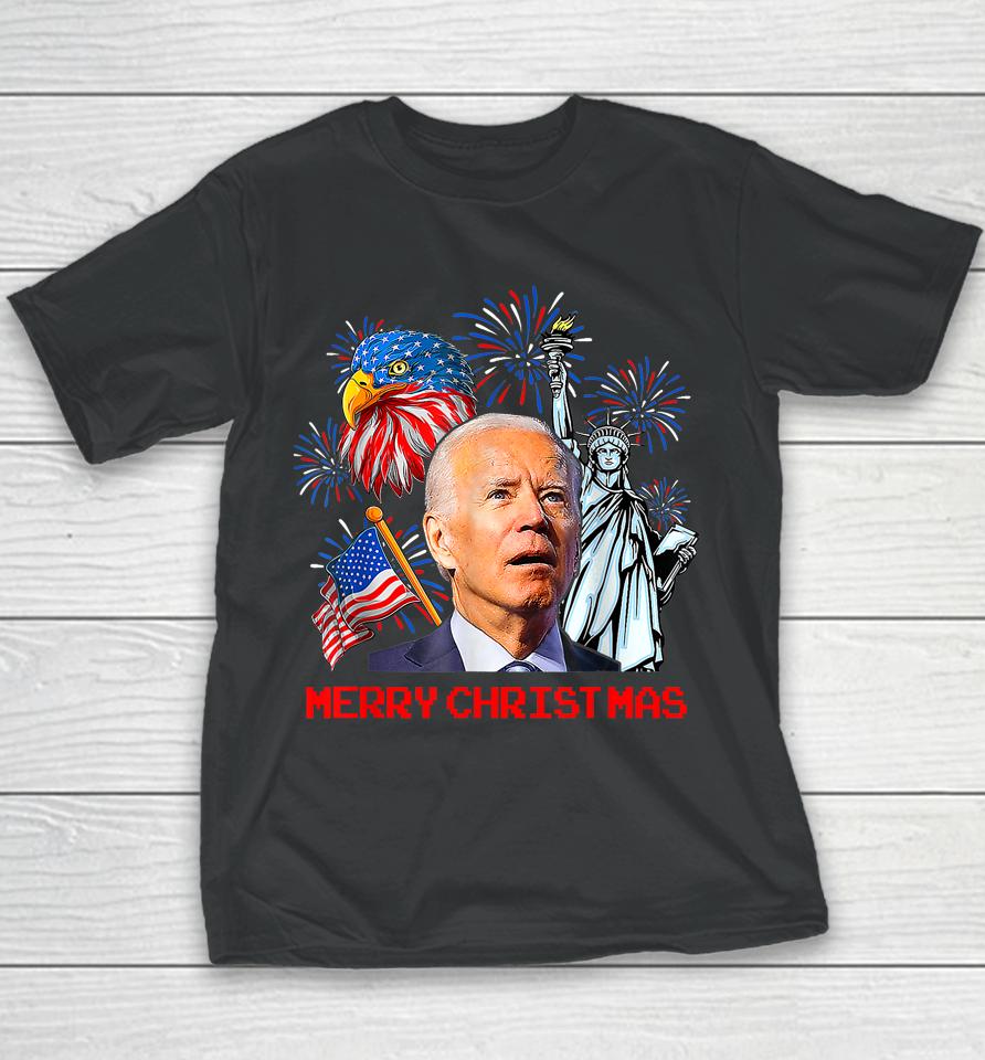 Joe Biden Confused Patriotic Merry Christmas For 4Th Of July Youth T-Shirt