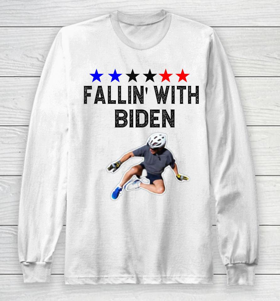 Joe Biden Falling Off Bicycle Biden Bike Meme Funny Long Sleeve T-Shirt