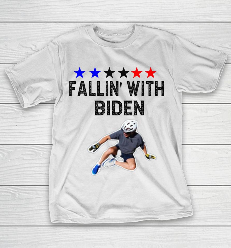 Joe Biden Falling Off Bicycle Biden Bike Meme Funny T-Shirt