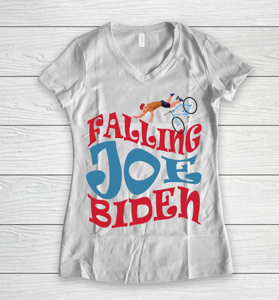 Joe Biden Falling Off Bike Women V-Neck T-Shirt