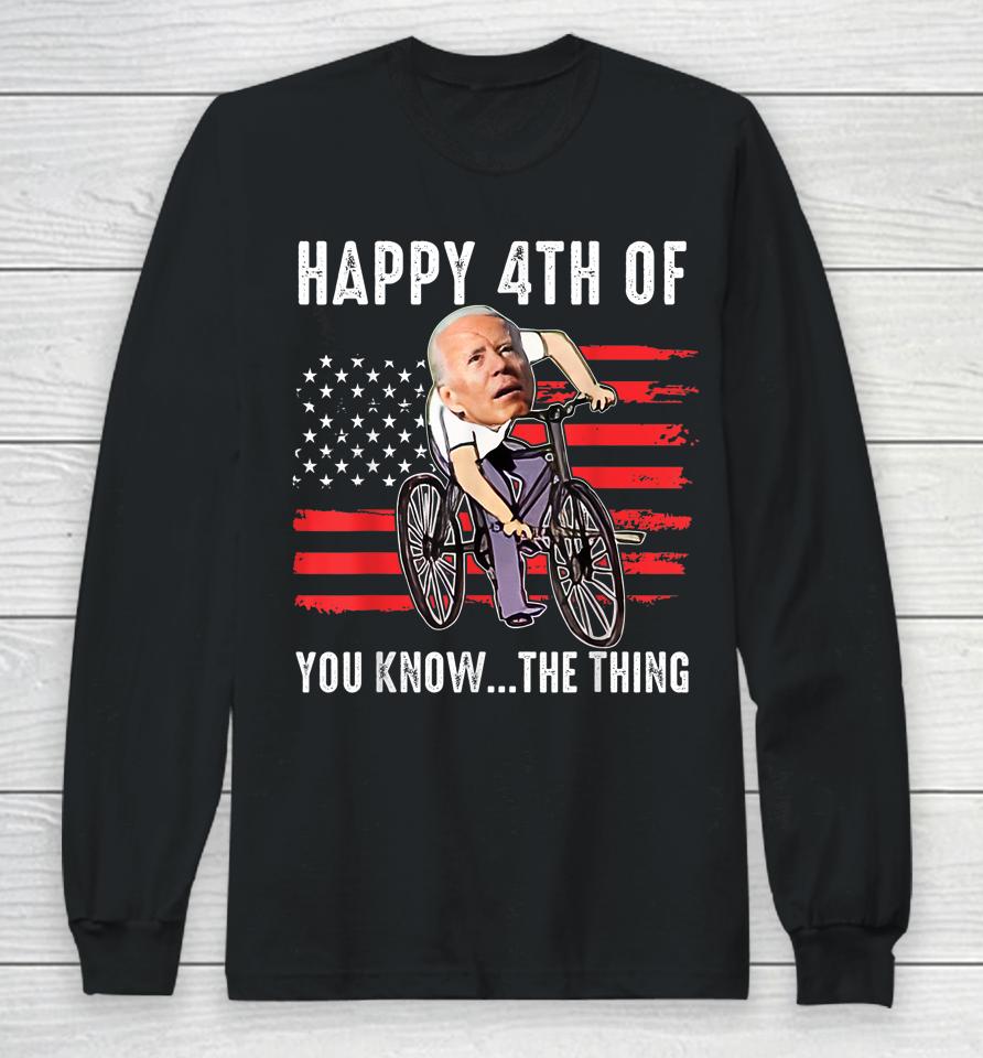 Joe Biden Falling Off His Bicycle Funny 4Th Of July Us Flag Long Sleeve T-Shirt