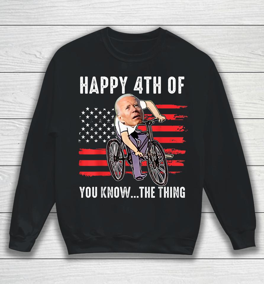 Joe Biden Falling Off His Bicycle Funny 4Th Of July Us Flag Sweatshirt