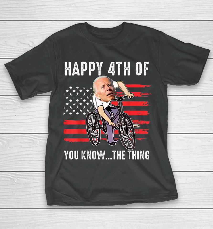Joe Biden Falling Off His Bicycle Funny 4Th Of July Us Flag T-Shirt