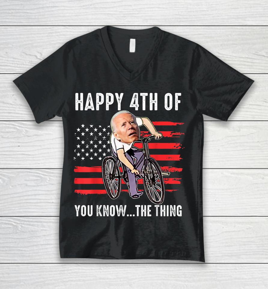 Joe Biden Falling Off His Bicycle Funny 4Th Of July Us Flag Unisex V-Neck T-Shirt