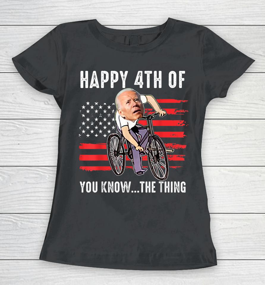Joe Biden Falling Off His Bicycle Funny 4Th Of July Us Flag Women T-Shirt