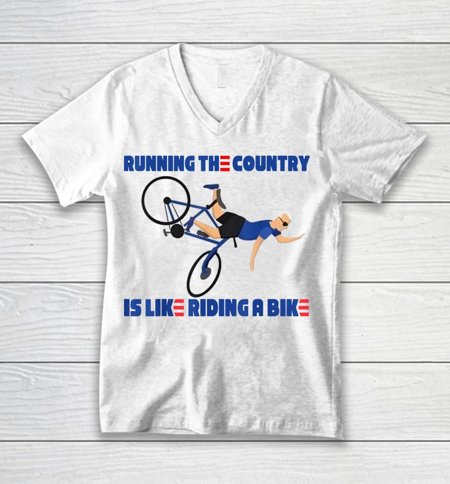Joe Biden Falling Off His Bicycle Funny Biden Falls Off Bike Unisex V-Neck T-Shirt