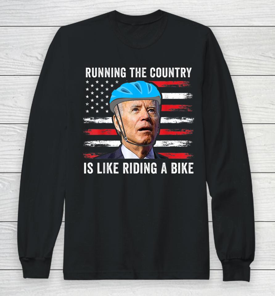 Joe Biden Falling Off His Bicycle Funny Biden Falls Off Bike Long Sleeve T-Shirt