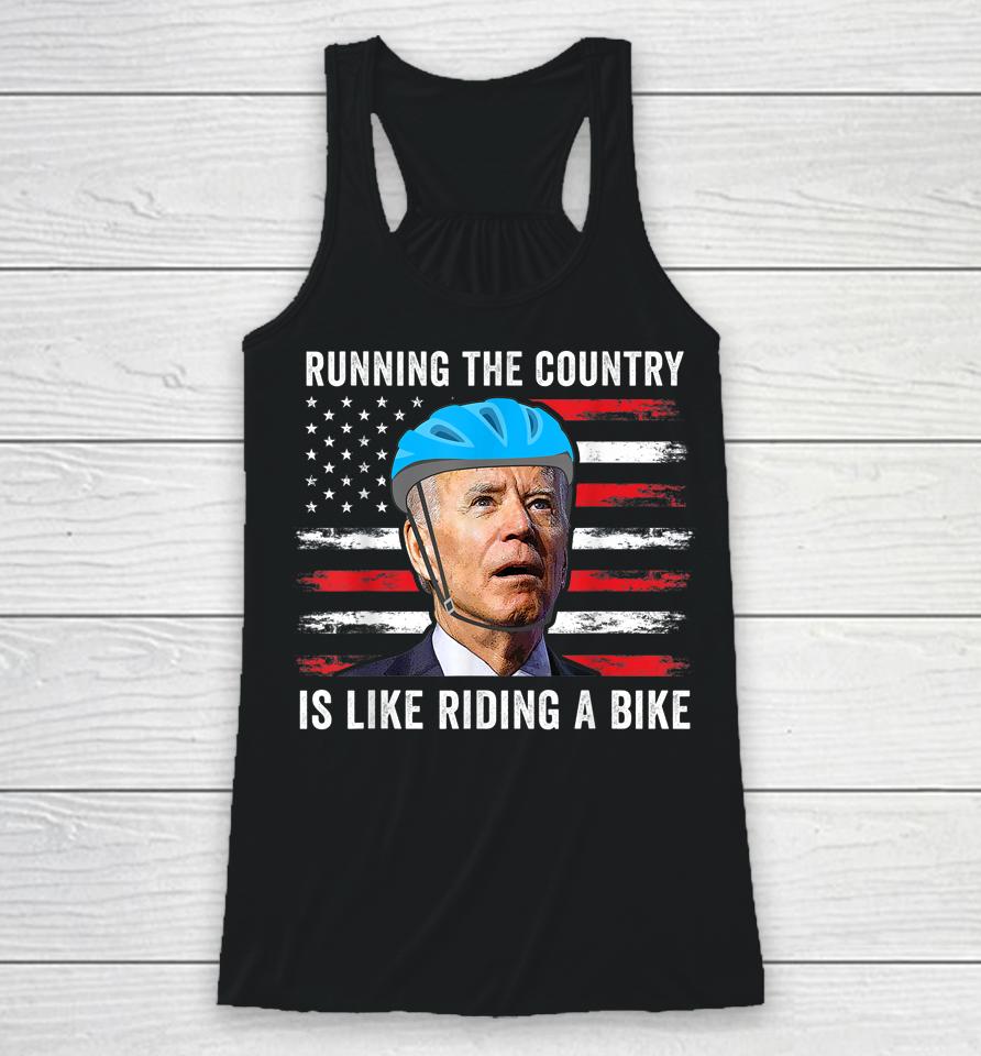 Joe Biden Falling Off His Bicycle Funny Biden Falls Off Bike Racerback Tank