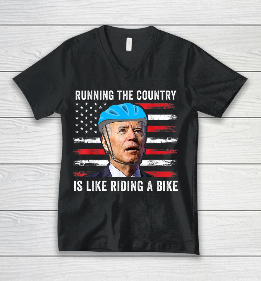 Joe Biden Falling Off His Bicycle Funny Biden Falls Off Bike Unisex V-Neck T-Shirt