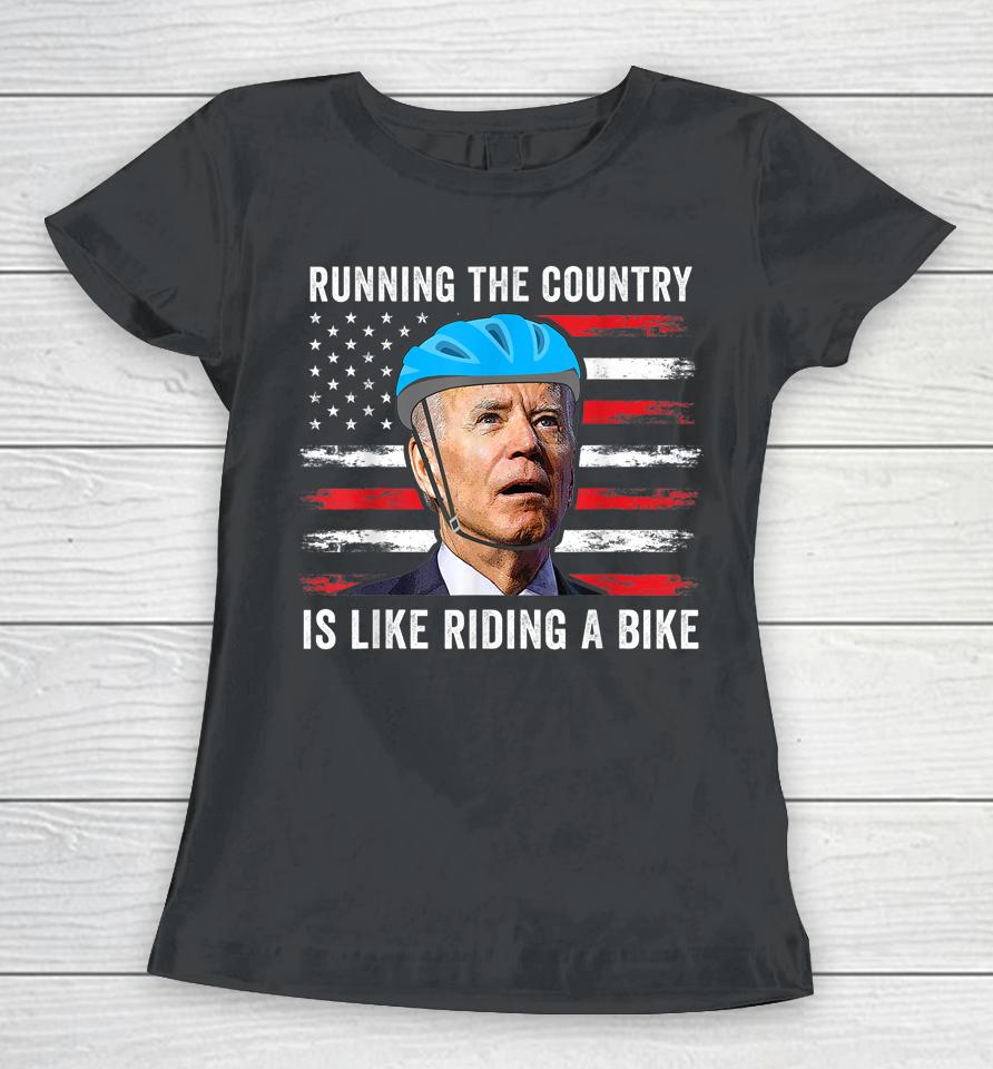 Joe Biden Falling Off His Bicycle Funny Biden Falls Off Bike Women T-Shirt