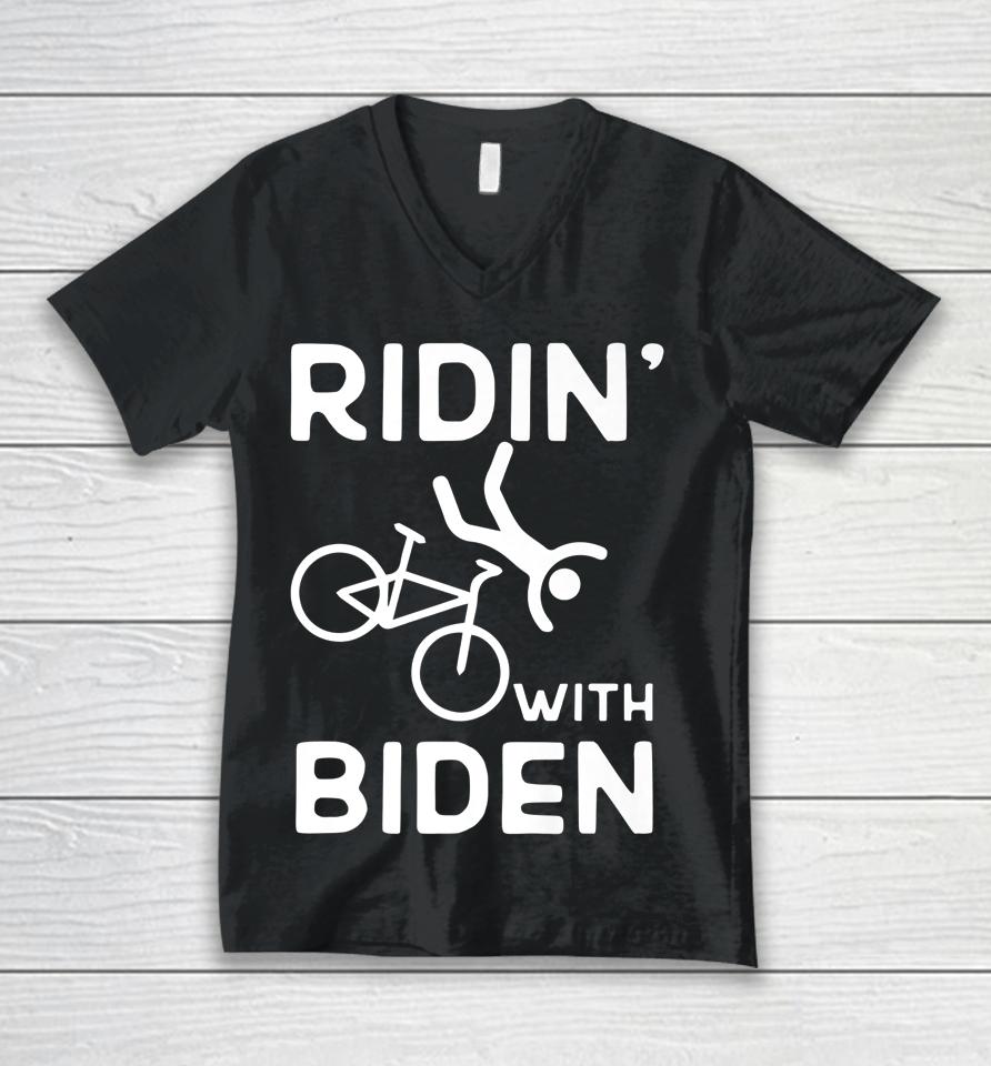 Joe Biden Falling With Biden Funny Ridin With Biden Unisex V-Neck T-Shirt
