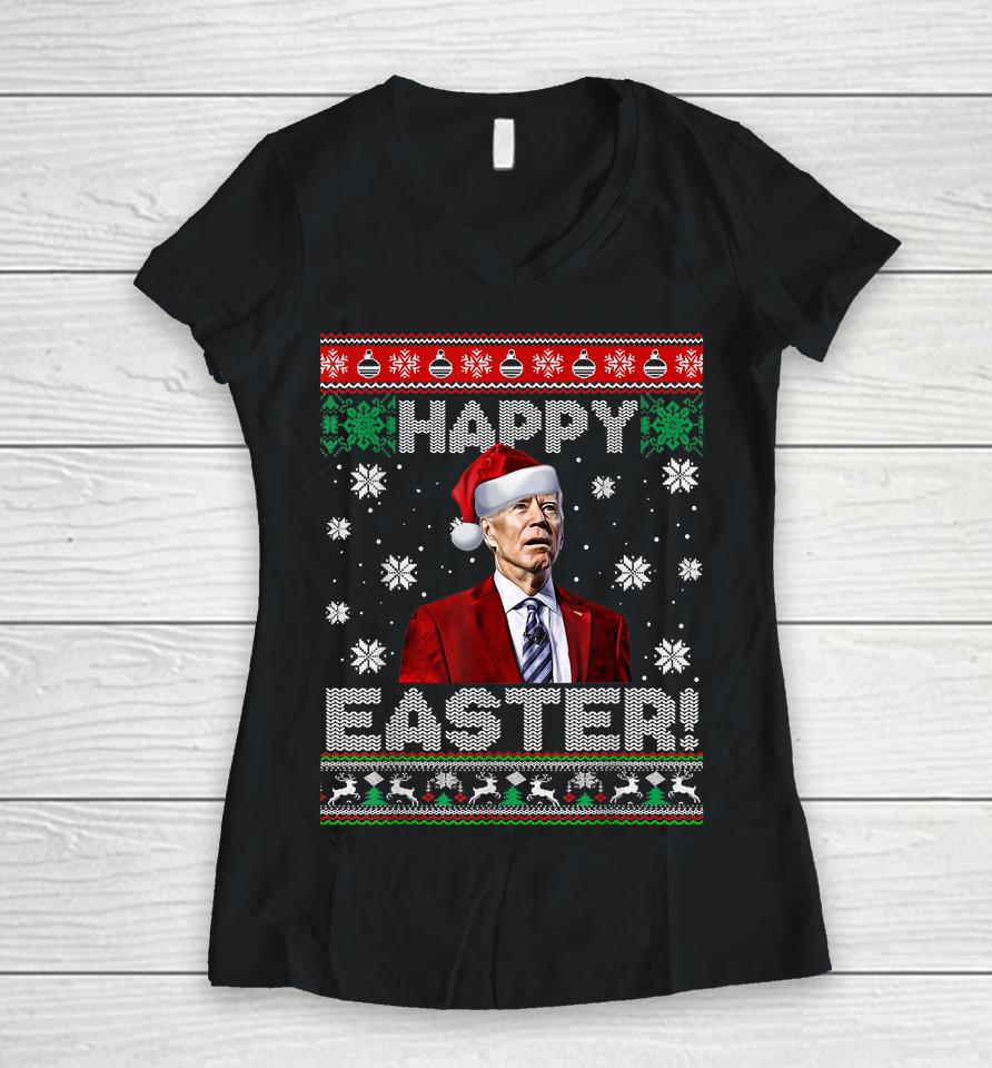 Joe Biden Happy Easter Ugly Christmas Women V-Neck T-Shirt