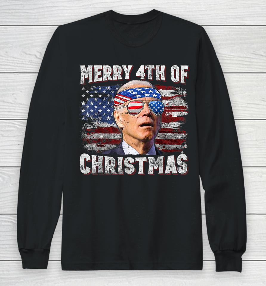 Joe Biden Merry 4Th Of Christmas Funny 4Th Of July Long Sleeve T-Shirt