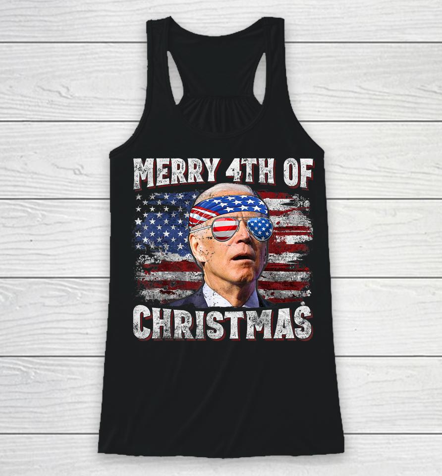 Joe Biden Merry 4Th Of Christmas Funny 4Th Of July Racerback Tank