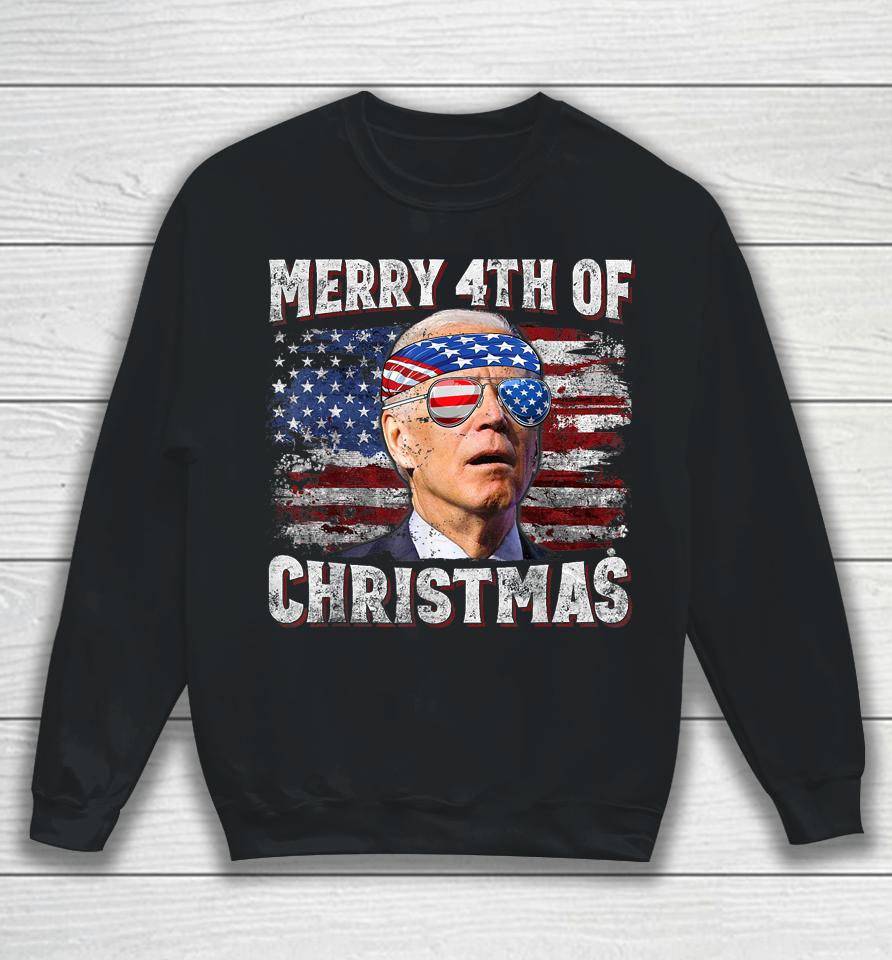Joe Biden Merry 4Th Of Christmas Funny 4Th Of July Sweatshirt
