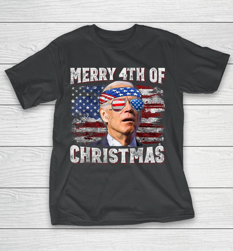 Joe Biden Merry 4Th Of Christmas Funny 4Th Of July T-Shirt
