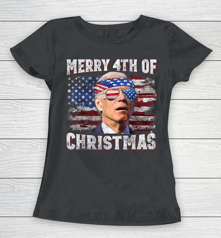 Joe Biden Merry 4Th Of Christmas Funny 4Th Of July Women T-Shirt