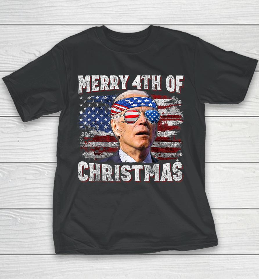 Joe Biden Merry 4Th Of Christmas Funny 4Th Of July Youth T-Shirt
