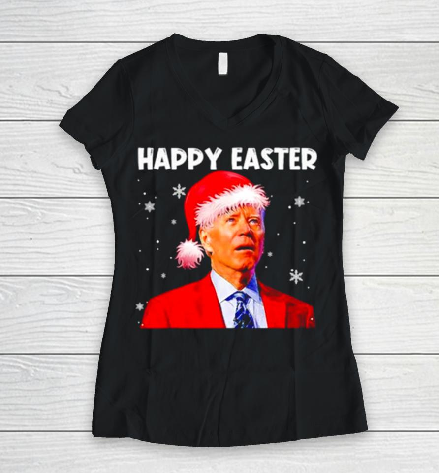Joe Biden Santa Happy Easter Funny Christmas Women V-Neck T-Shirt