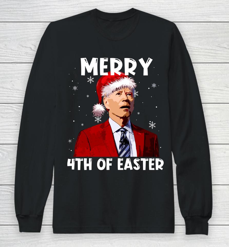 Joe Biden Santa Hat Merry 4Th Of Easter Christmas Funny Long Sleeve T-Shirt