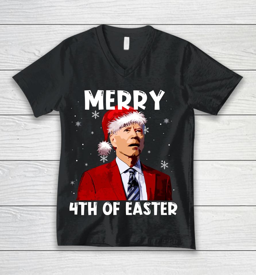 Joe Biden Santa Hat Merry 4Th Of Easter Christmas Funny Unisex V-Neck T-Shirt