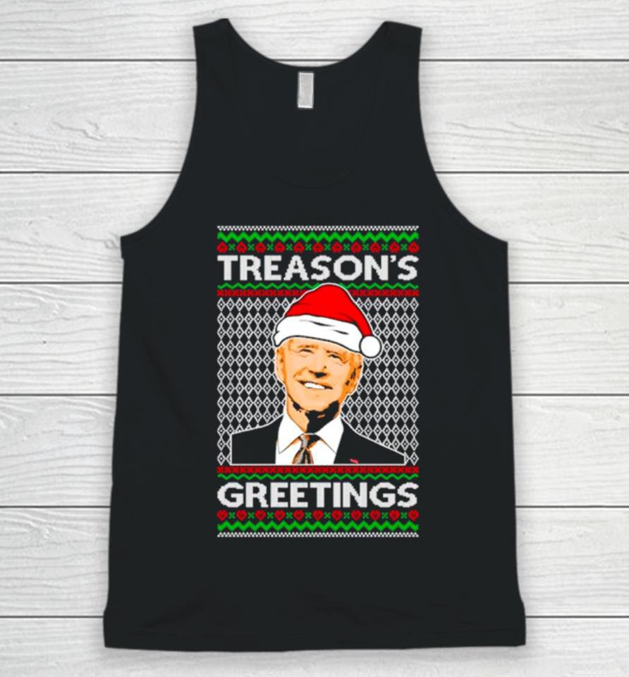 Joe Biden Santa Treason’s Greetings Ugly Christmas Unisex Tank Top