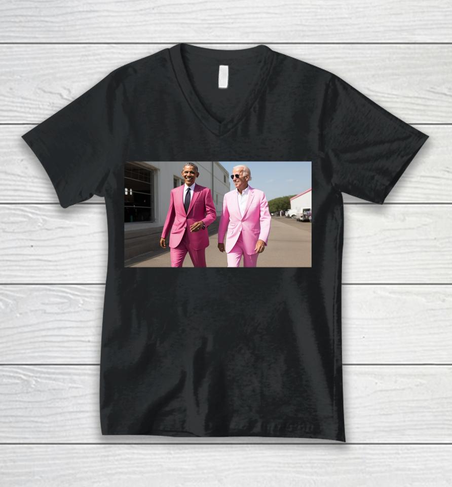Joe Biden X Barack Obama In Pink Suited Unisex V-Neck T-Shirt
