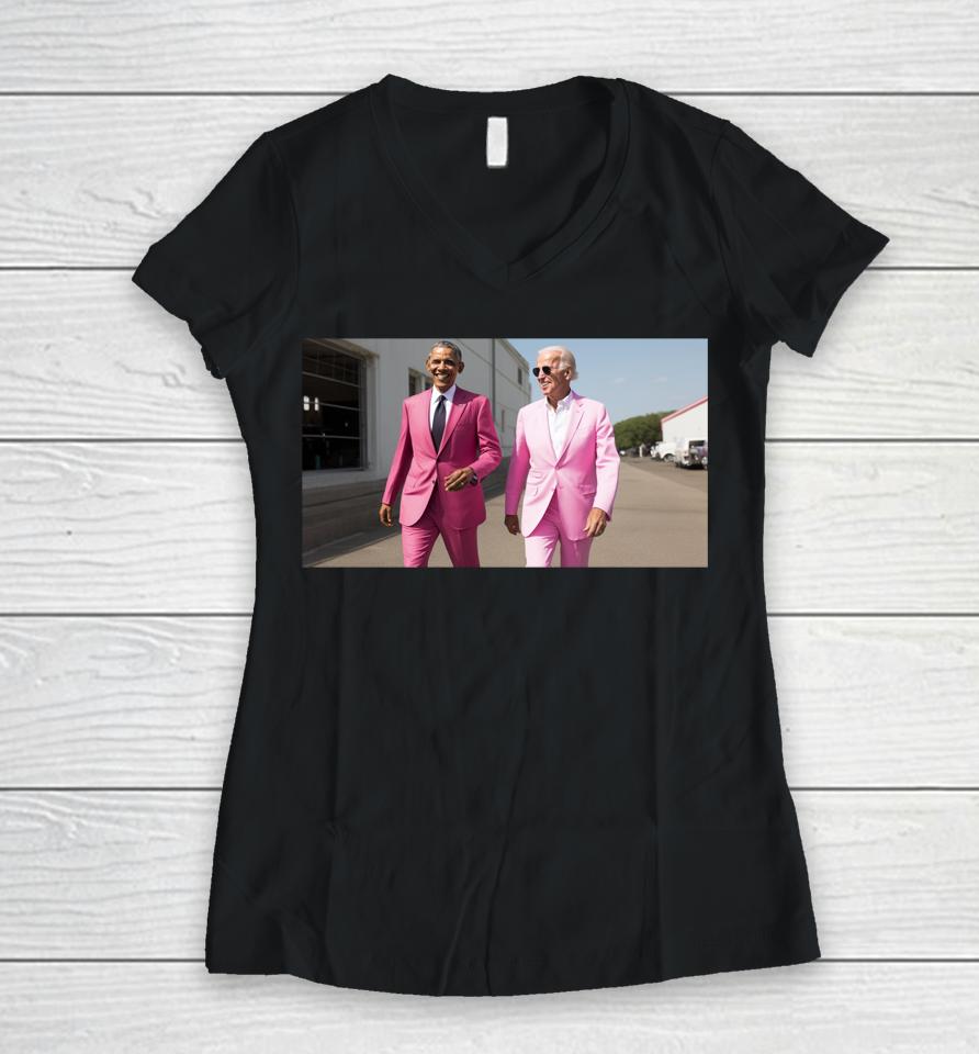 Joe Biden X Barack Obama In Pink Suited Women V-Neck T-Shirt