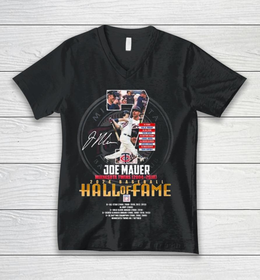 Joe Mauer Minnesota Twins 2004 – 2018 2024 Baseball Hall Of Fame Signature Unisex V-Neck T-Shirt