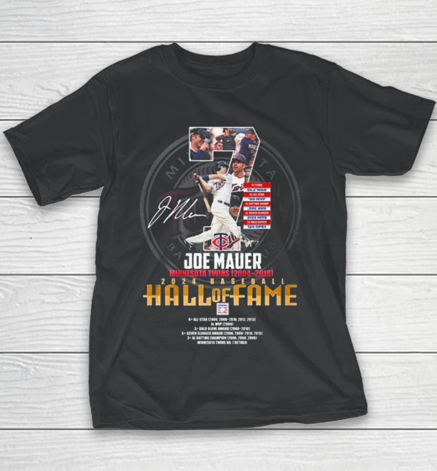Joe Mauer Minnesota Twins 2004 – 2018 2024 Baseball Hall Of Fame Signature Youth T-Shirt