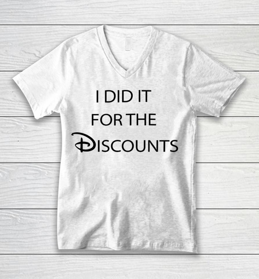 Joey Jones Wearing I Did It For The Discounts Unisex V-Neck T-Shirt