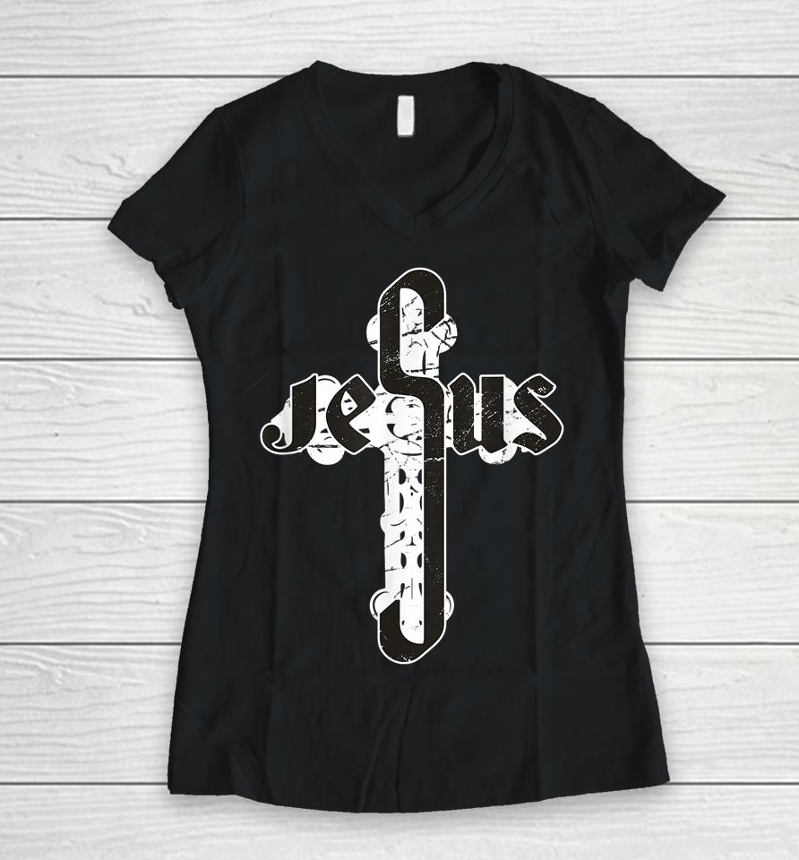 John 3-16 Christian Cross Bible Women V-Neck T-Shirt