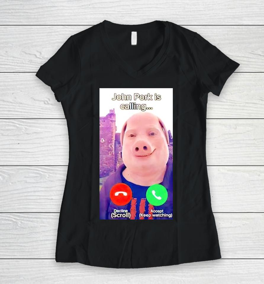 John Pork Is Calling Women V-Neck T-Shirt