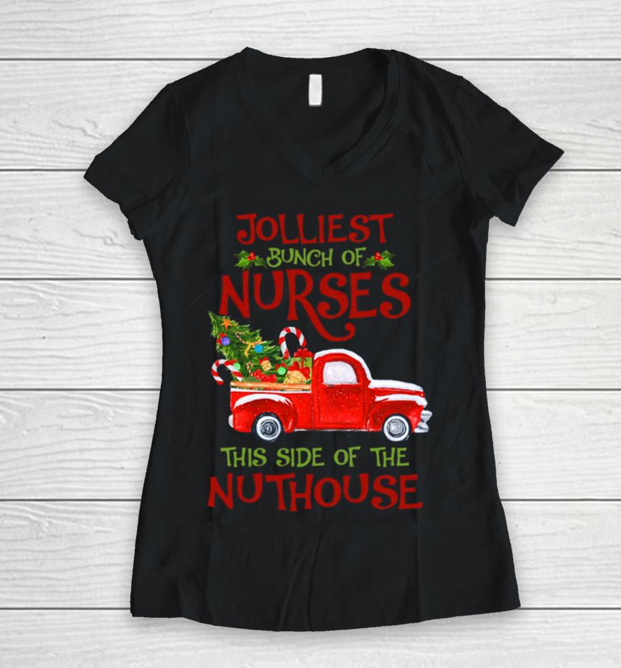 Jolliest Bunch Of Nurses This Side Christmas Women V-Neck T-Shirt