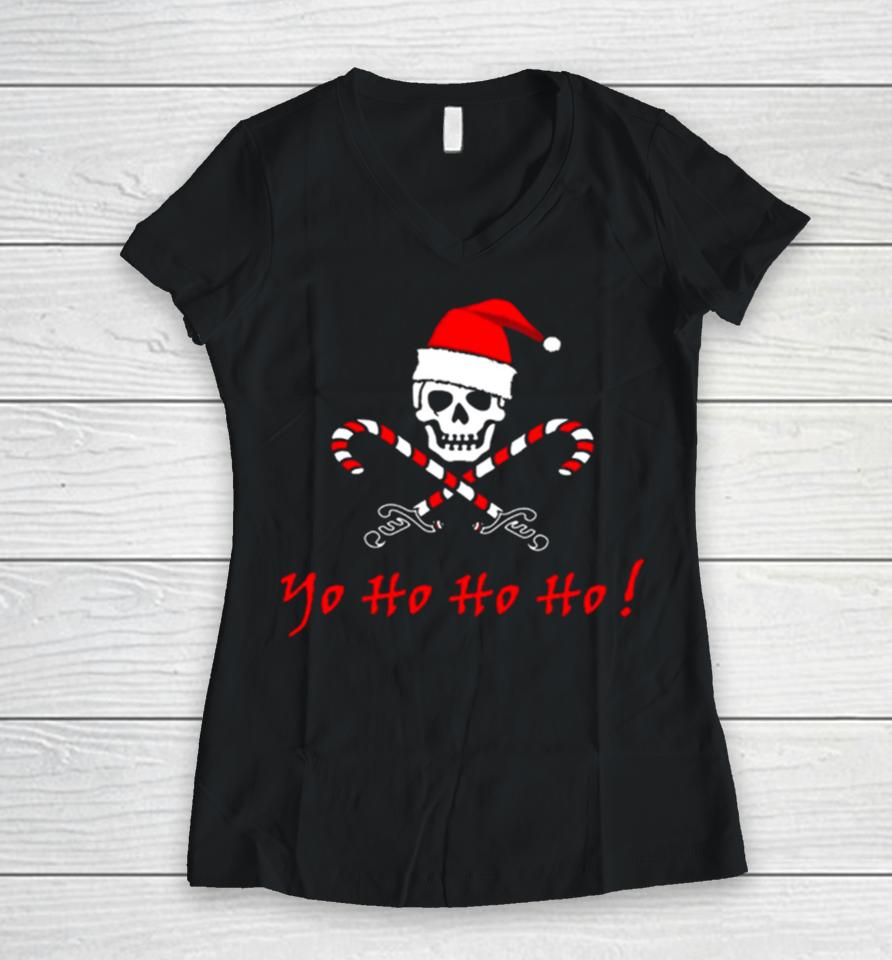 Jolly Pirate Santa Christmas Women V-Neck T-Shirt
