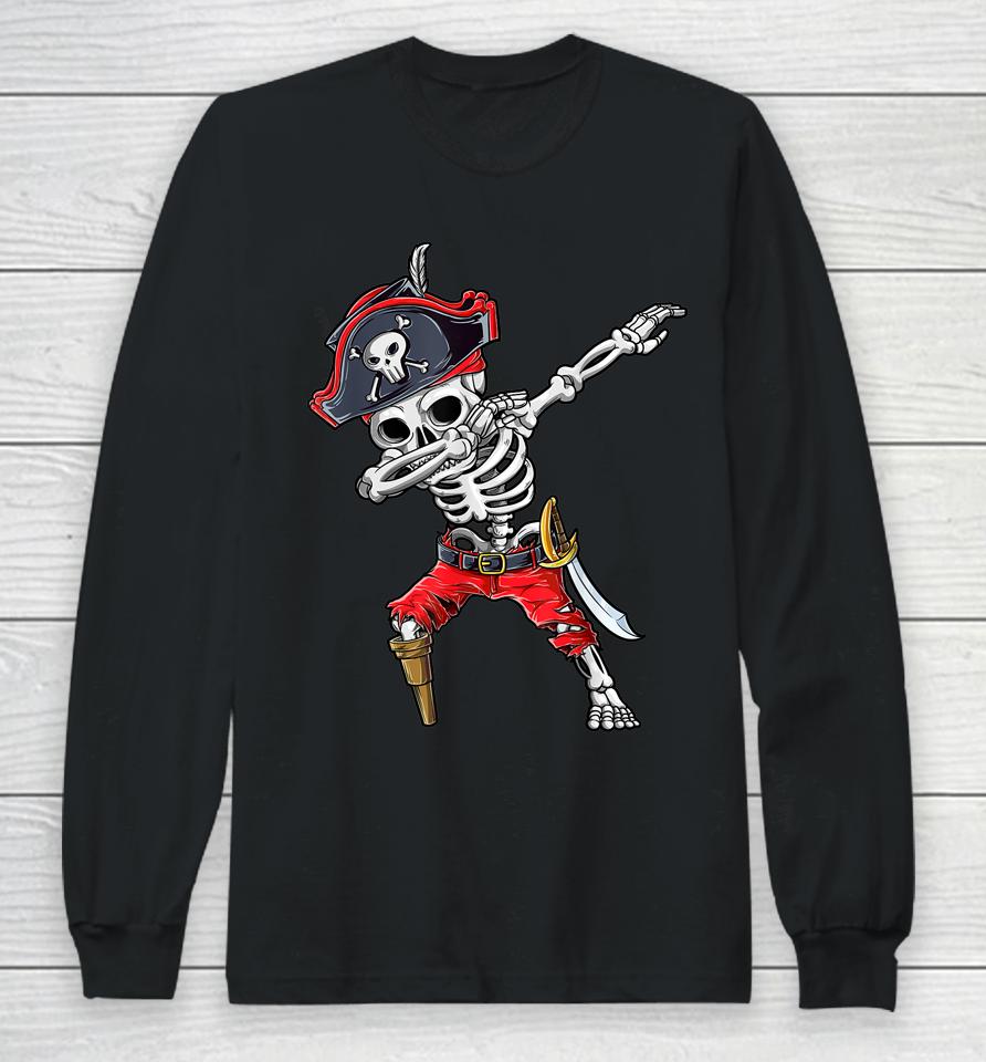 Jolly Roger Dabbing Skeleton Pirate Halloween Long Sleeve T-Shirt