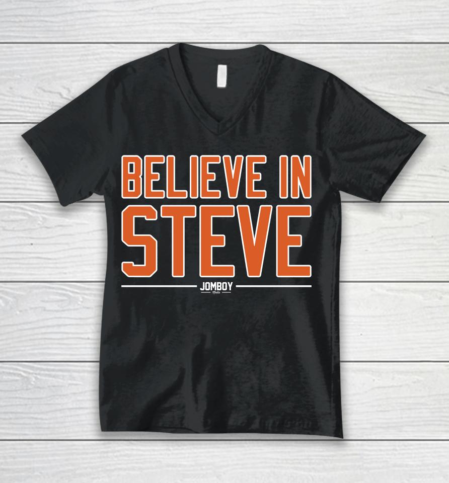 Jomboy Media Shop New York Mets Believe In Steve Unisex V-Neck T-Shirt