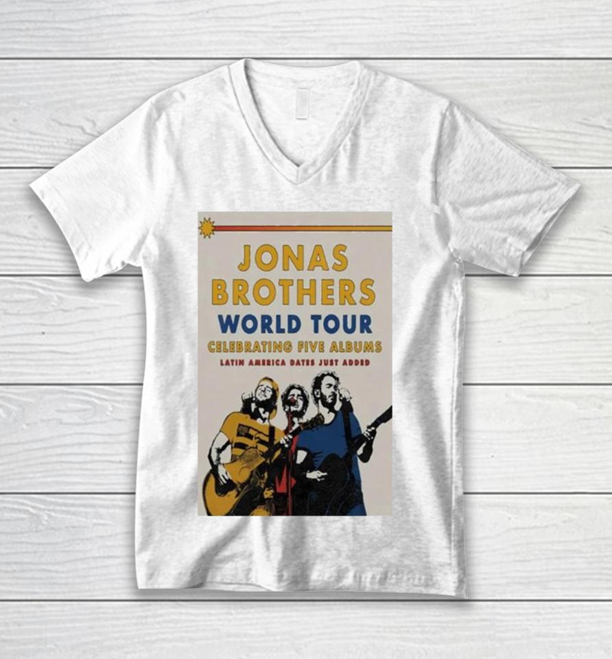 Jonas Brothers World Tour 2024 Celebrating Five Albums Latin America Poste Unisex V-Neck T-Shirt