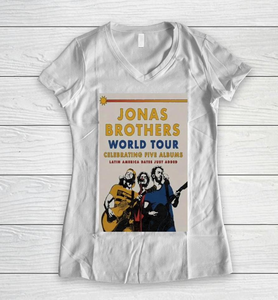 Jonas Brothers World Tour 2024 Celebrating Five Albums Latin America Poste Women V-Neck T-Shirt