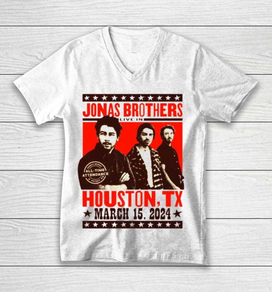 Jonasbrothers Live In Houston Rodeo March 15 2024 Unisex V-Neck T-Shirt