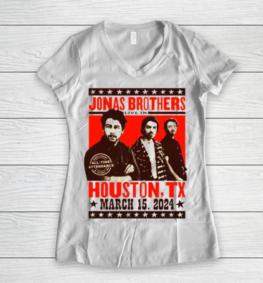 Jonasbrothers Live In Houston Rodeo March 15 2024 Women V-Neck T-Shirt