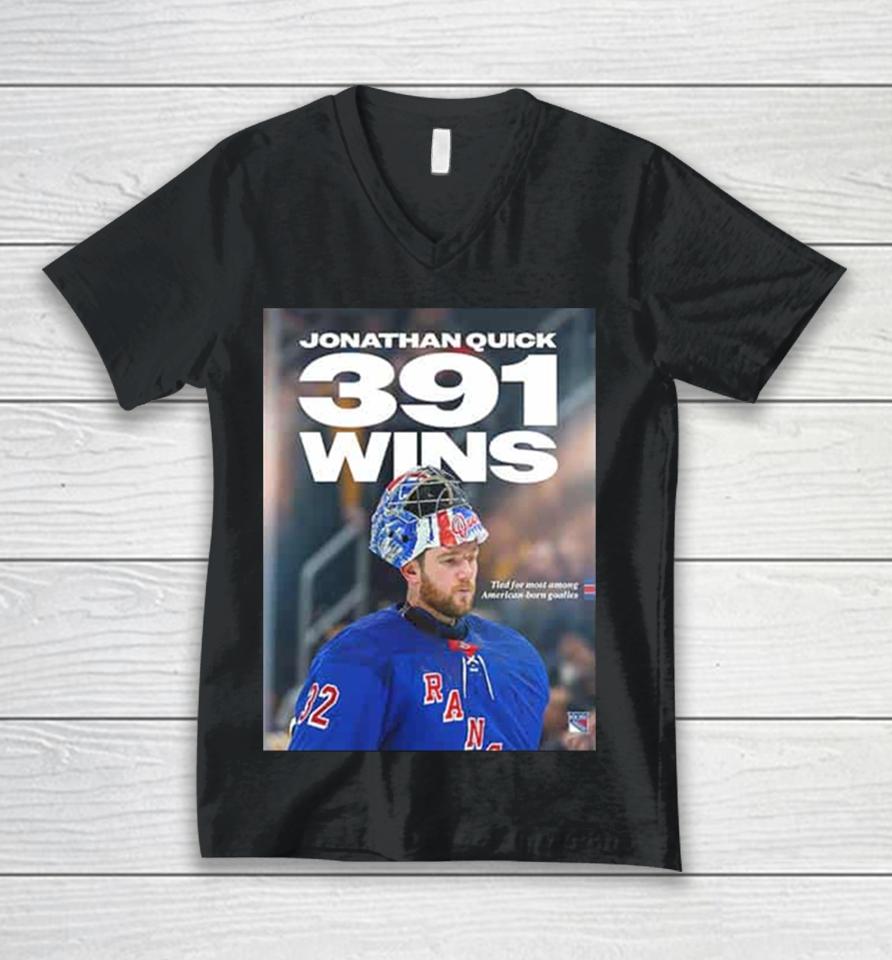Jonathan Quick 391 Wins With New York Rangers Nhl 2024 Unisex V-Neck T-Shirt