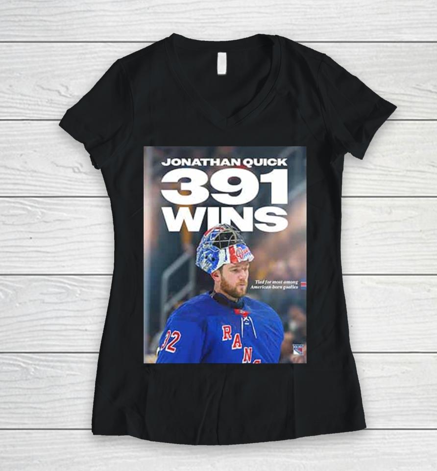 Jonathan Quick 391 Wins With New York Rangers Nhl 2024 Women V-Neck T-Shirt