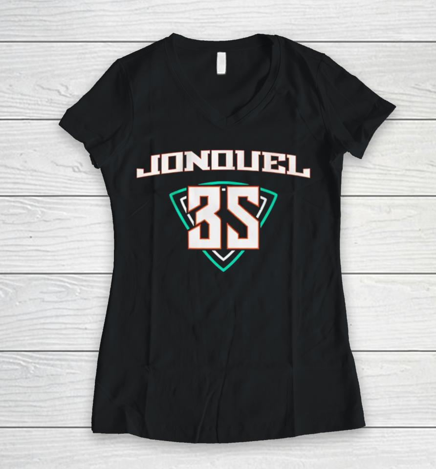 Jonquel Jones New York Liberty Number 35 Women V-Neck T-Shirt
