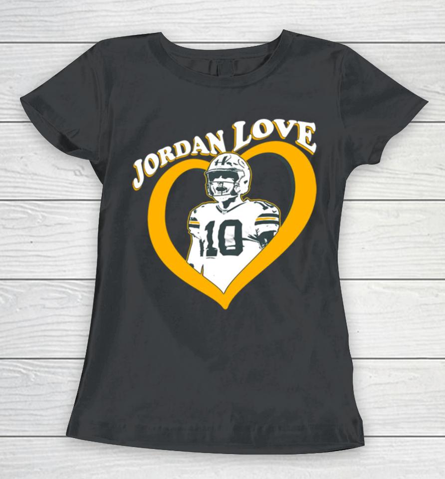 Jordan Love 10 Green Bay Packers Heart Women T-Shirt
