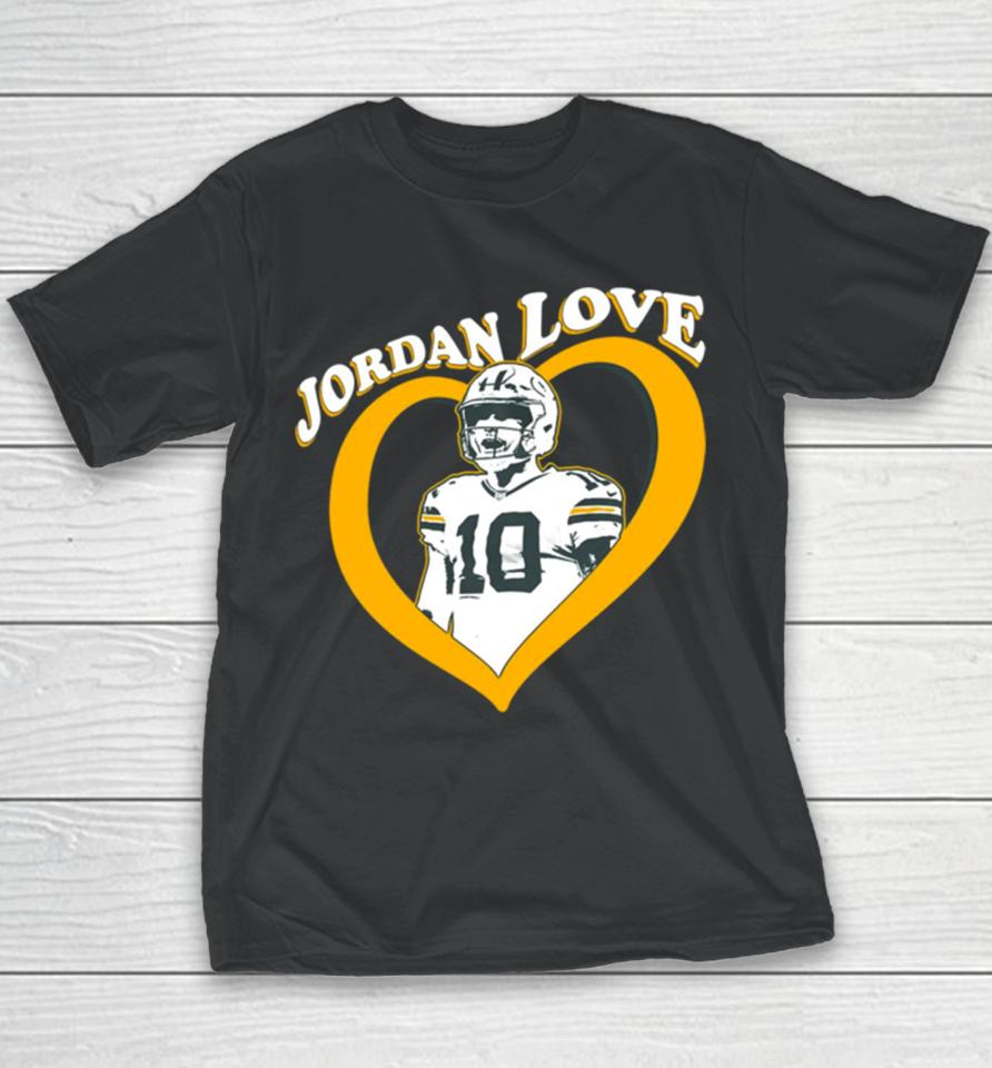 Jordan Love 10 Green Bay Packers Heart Youth T-Shirt