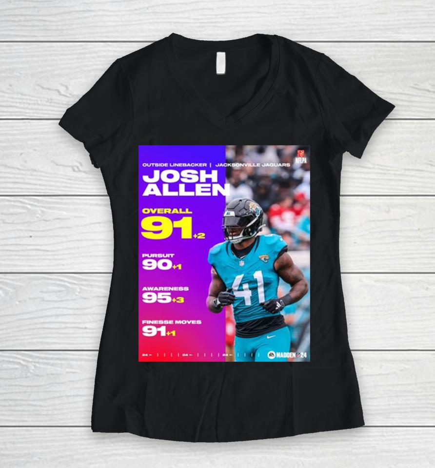 Josh Allen Jacksonville Jaguars 91+2 Overall 90+1 Pursuit 95+3 Awareness 91+1 Finesse Moves Women V-Neck T-Shirt