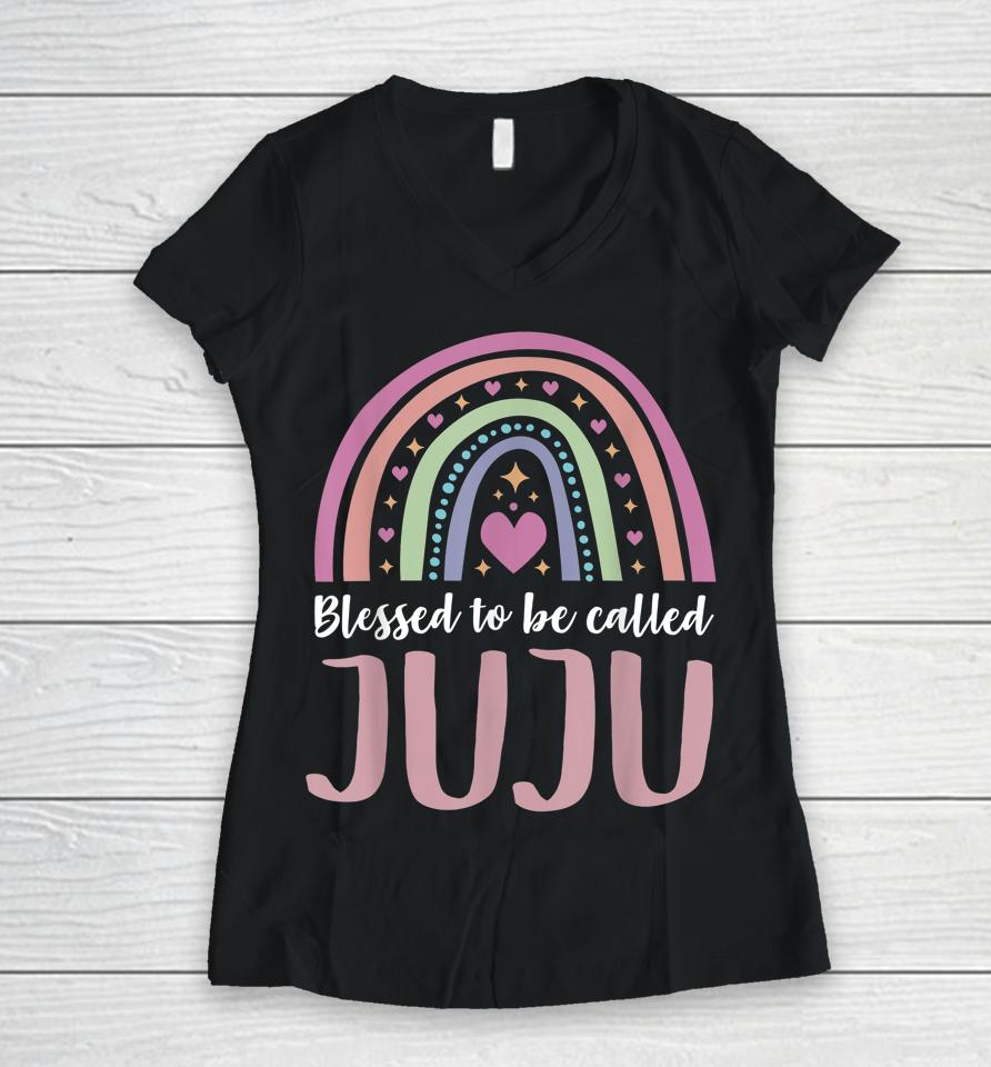 Juju Tee Shirt For Grandma Women Mothers Day Blessed Juju Women V-Neck T-Shirt