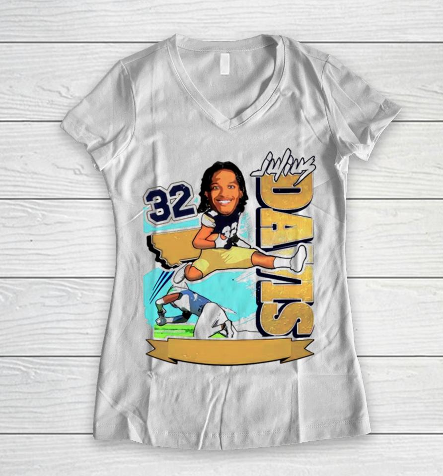 Julius Davis 32 Montana State Bobcats Running Back Women V-Neck T-Shirt